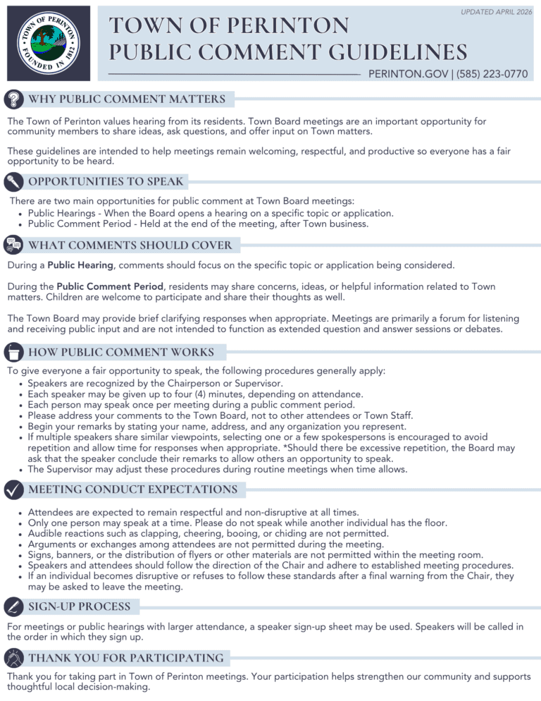 Public Comment Guidelines - Town of Perinton